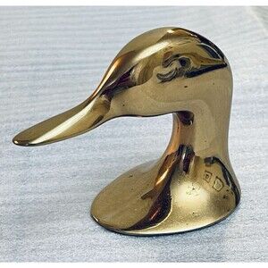 VTG Solid Brass Polished Duck Head Paperweight Shelf Sitter Accent Decor Heavy